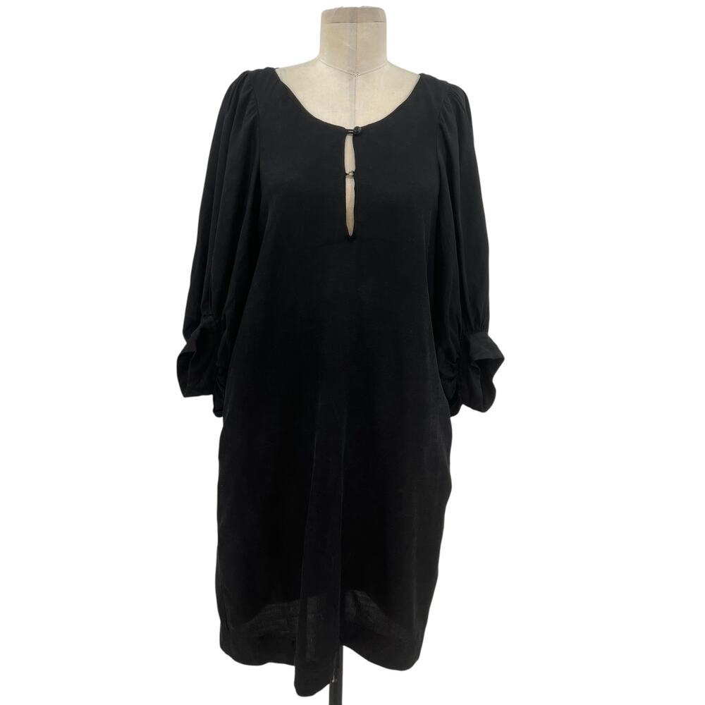 Apiece Apart Mini Shift Dress‎ Balloon Sleeve V-Neck Linen Tencel Black Size 2